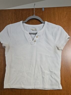 Madewell White Short Sleeve Ribbed Henley Tee- Size Small